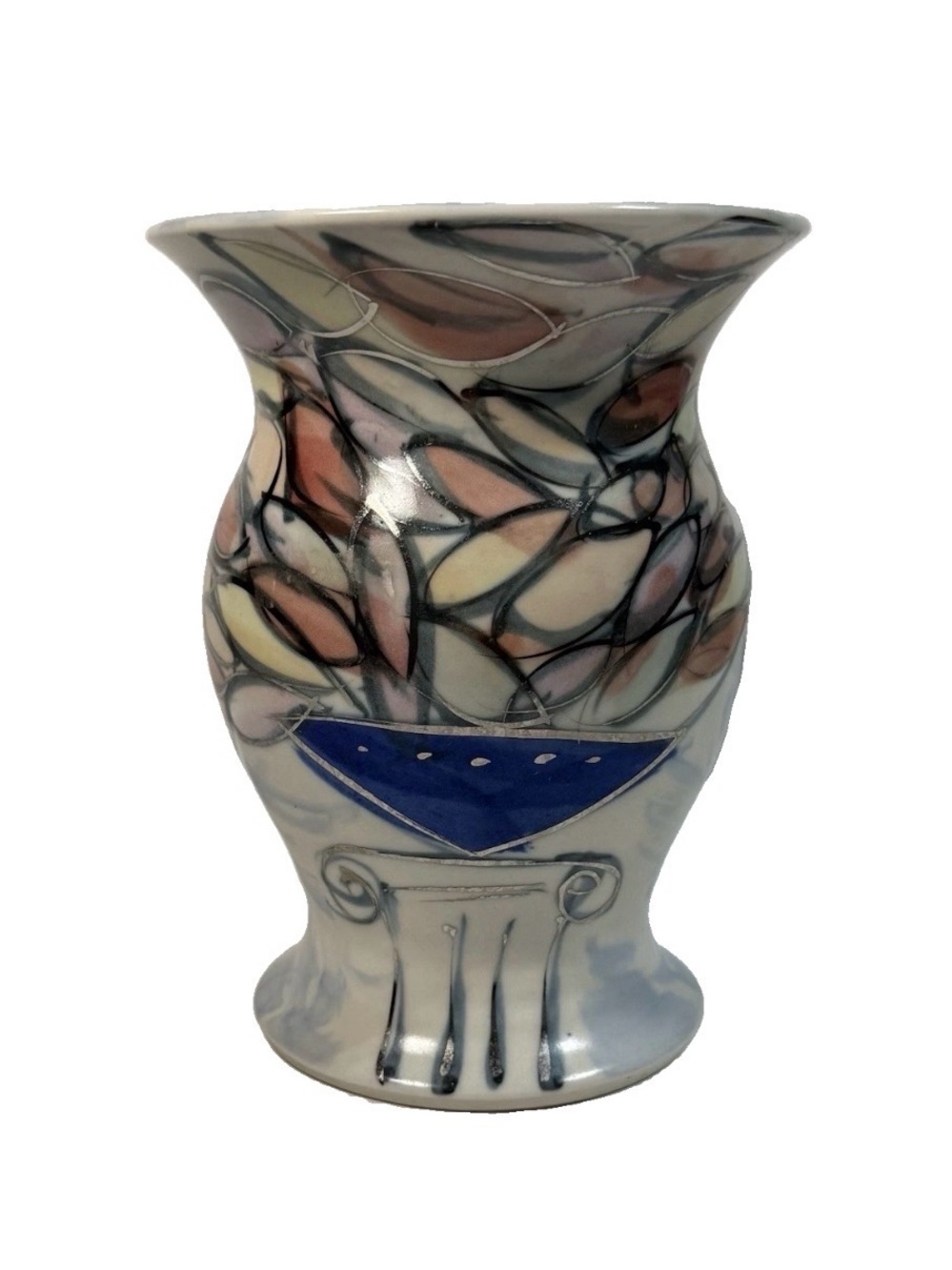 Vintage Artist Signed New Wave Ceramics Vase Greg Hamilton Art Nouveau 8x6.25
